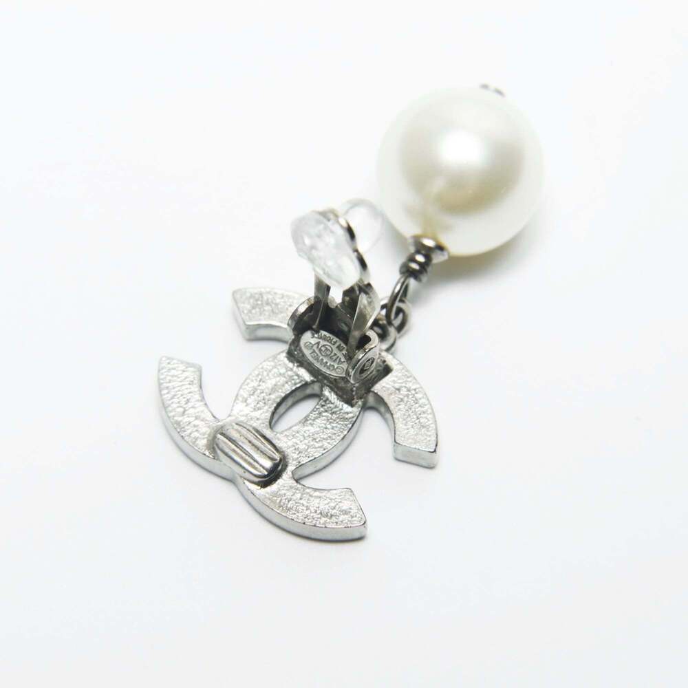 CHANEL Silver Pearl Logo Earrings - Picture 7 of 7